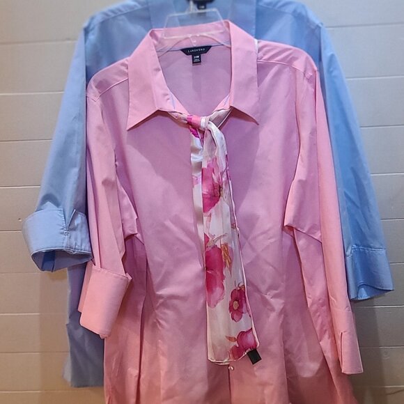 Lands End quantity (2) 3/4 Sleeve Broadcloth Shirt- Pink and Blue - Picture 1 of 10
